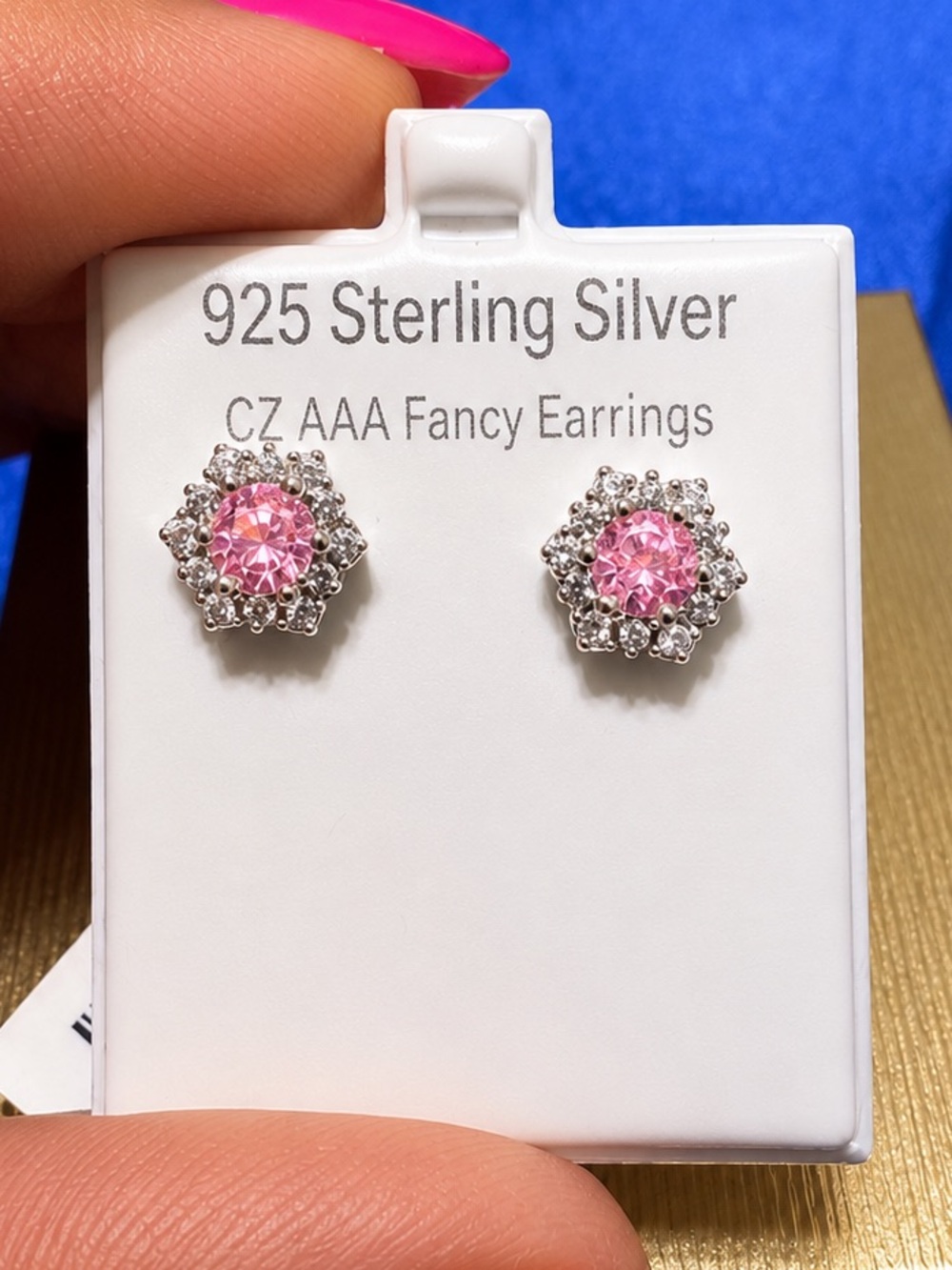 925 Sterling Silver Pink CZ Halo Stud Earrings